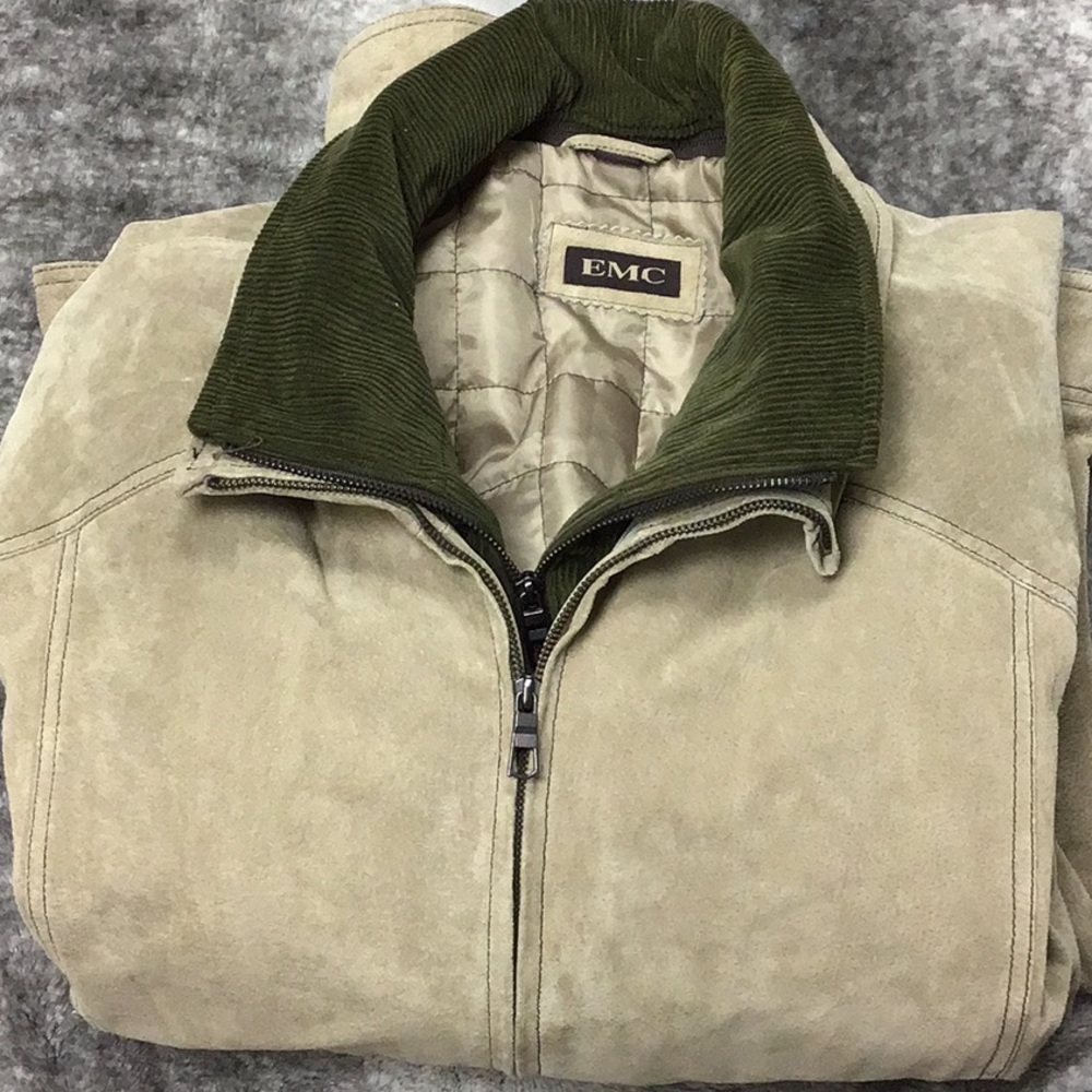 Men's Olive and Beige suede leather Jacket